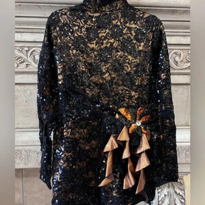 Black and Orange Lace & Sequined Dance Halloween Costume Size Adult Medium